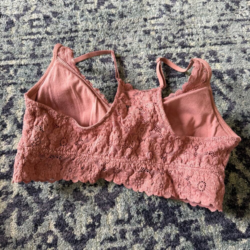 Aerie Lace Pink Salmon Embroidered Padded Medium Support Racer Back- Medium - Picture 3 of 5